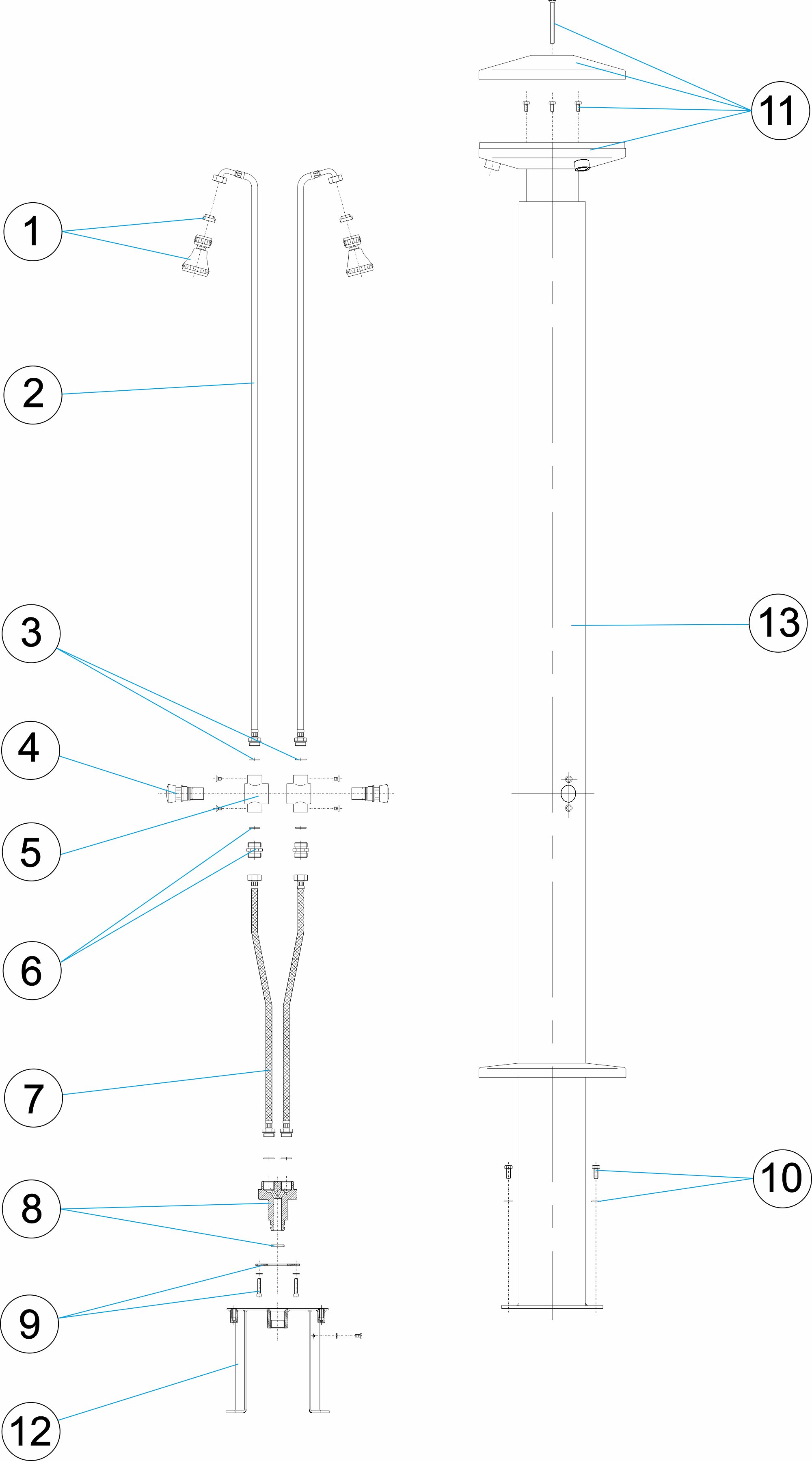DUCHA 3 ROCIADORES 3 PULSADORES TEMPORIZADOS TUBO D. 129