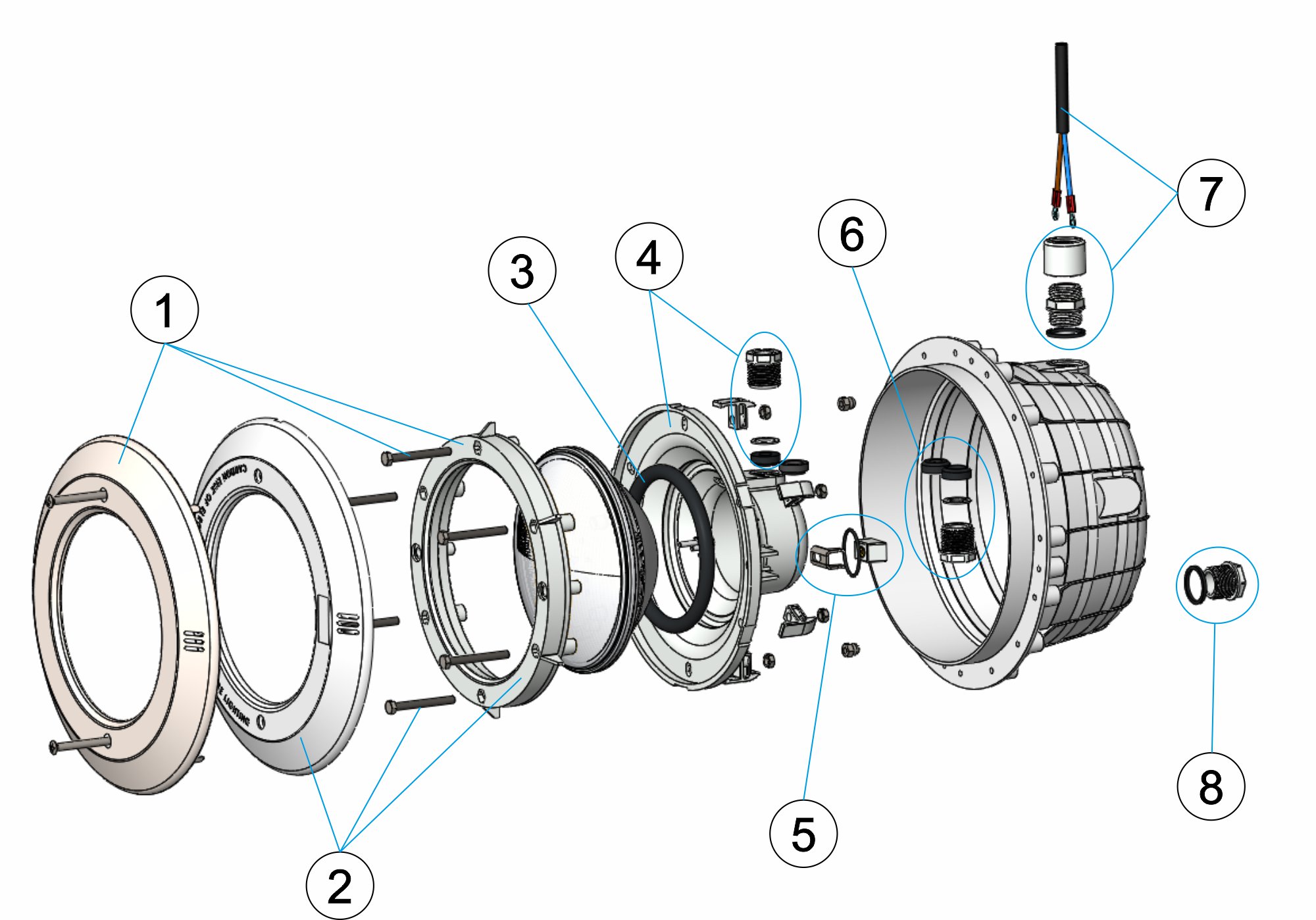 PROYECTOR LEDS BLANCO INOX PISCINA HORMIGON